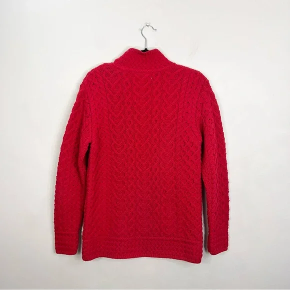 NWT Aran Mor Ireland pure merino wool ruby red high neck sweater L - Picture 4 of 17